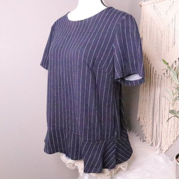 Banana Republic | Short Sleeve Striped Peplum Top Large - Picture 1 of 7